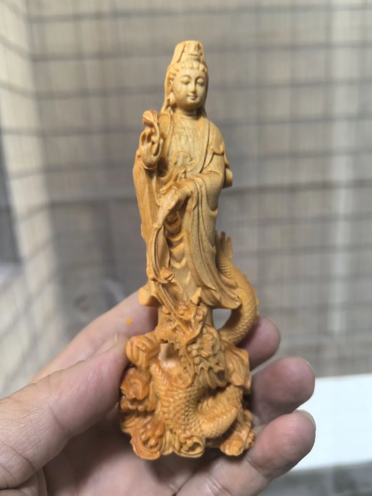 1 pc solid wood carving dragon guanyin desktop decoration living room bookcase crafts daily gift giving pray