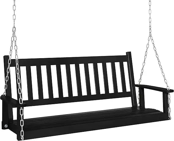 Outdoor patio hanging wooden porch swing 5ft with chains 3-person heavy duty bench for garden and backyard white