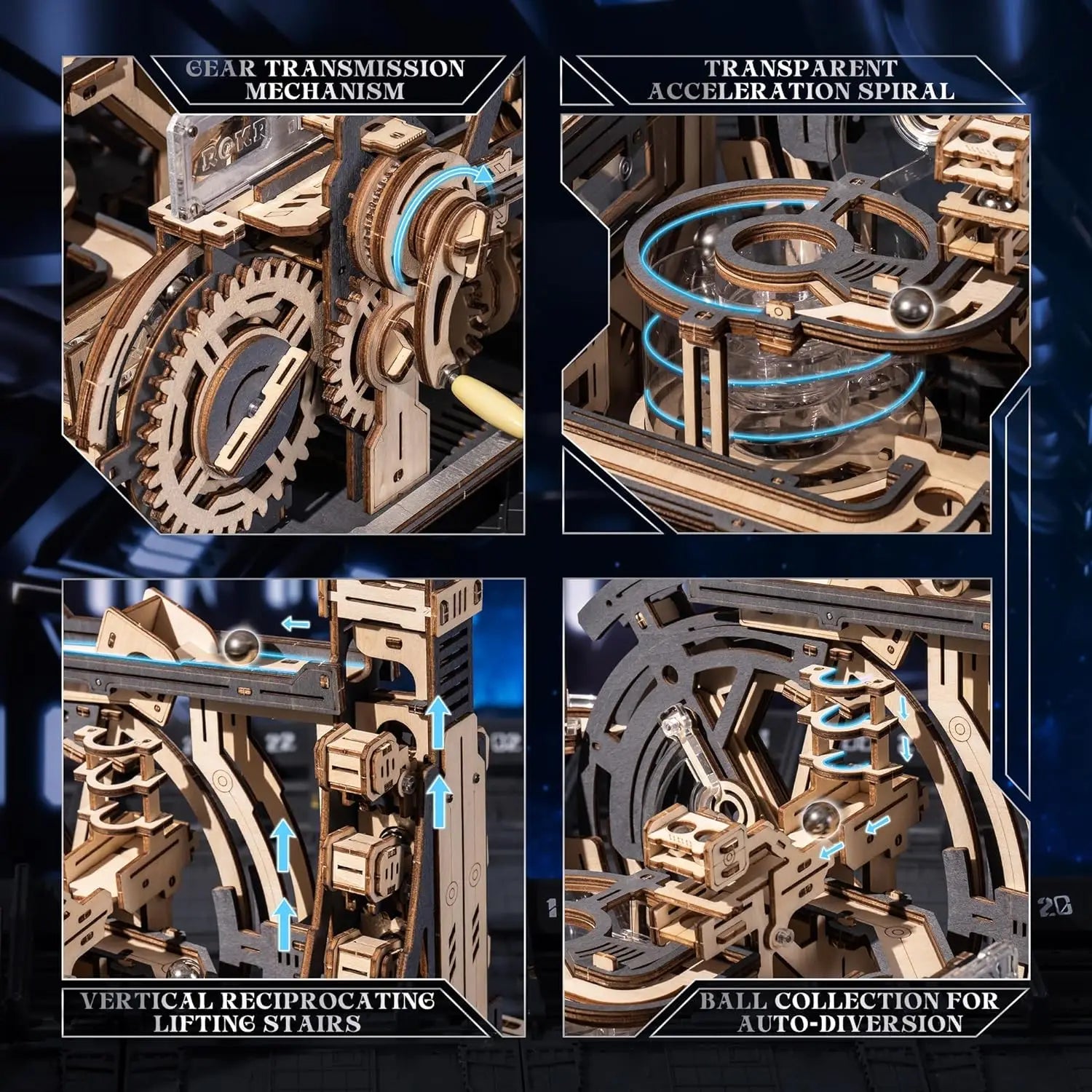 Robotime rokr electric model kits marble spaceport and manual model kit wooden puzzles building toy for men women teens