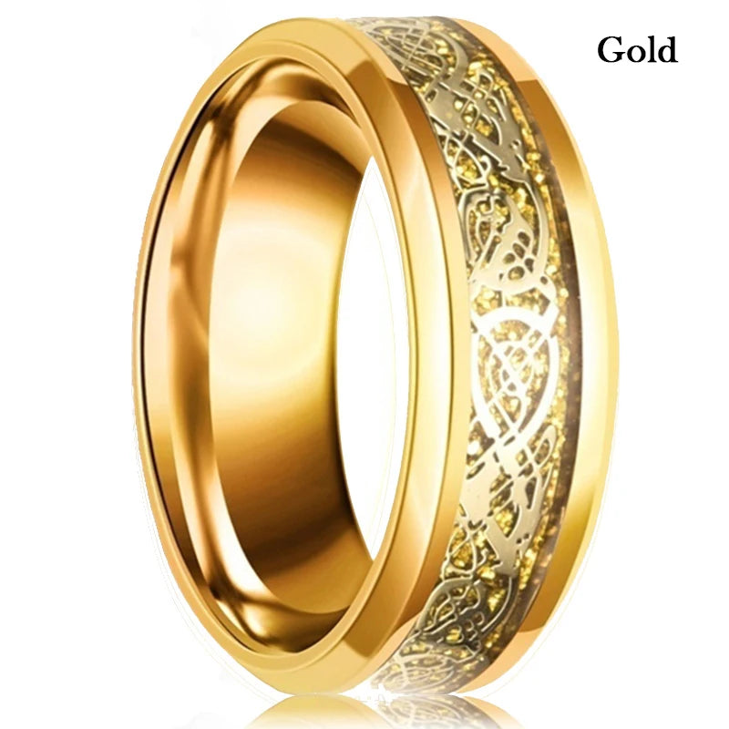 Fashion 8mm men stainless steel ring rose gold color brushed wood inlay rings for women wedding band jewelry birthday