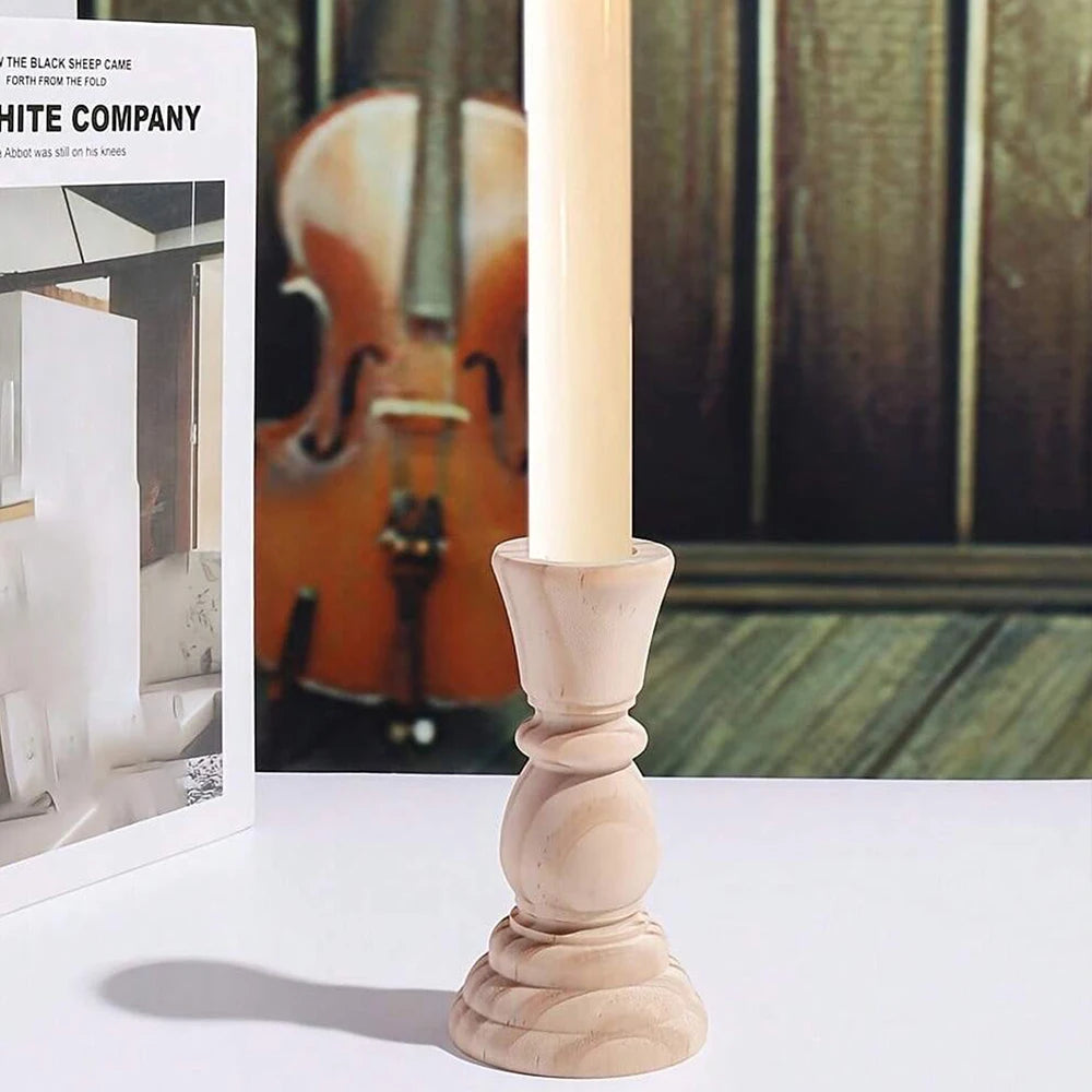 Wooden candlesticks unfinished wood candle holder pillar taper stands for wedding party birthday home table decoration