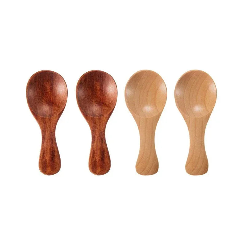 4pcs mini wooden spoons for kids small spoon spice seasoning sugar tea coffee short handle kitchen utensils - mixed