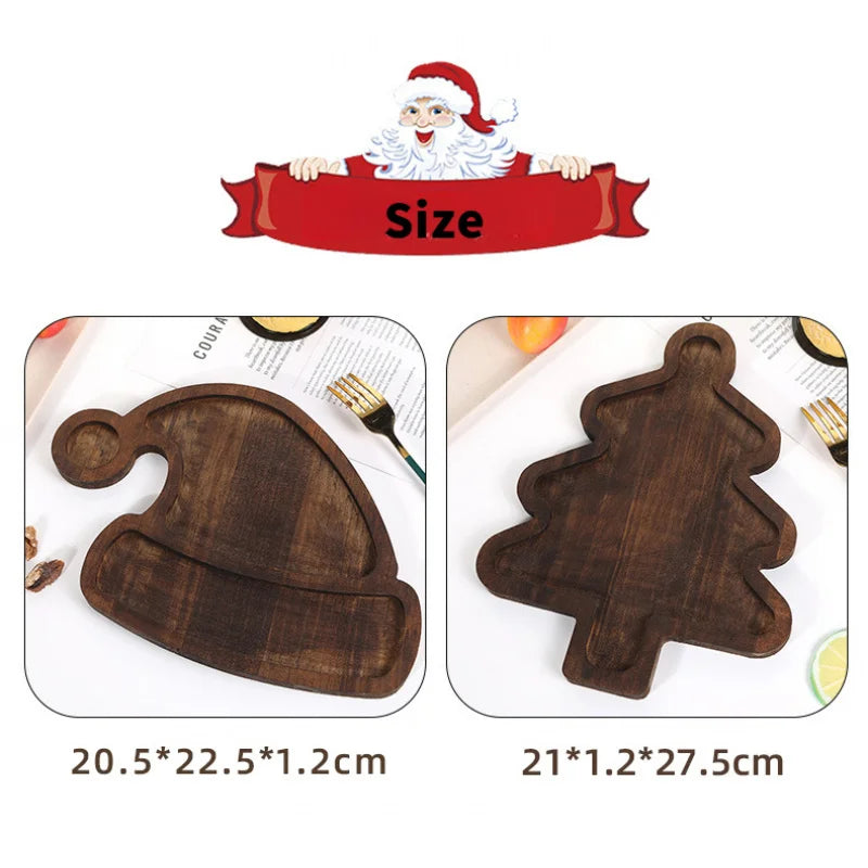 Christmas cutlery tray cute household wooden tree fruit dish cake dessert partitioned plate