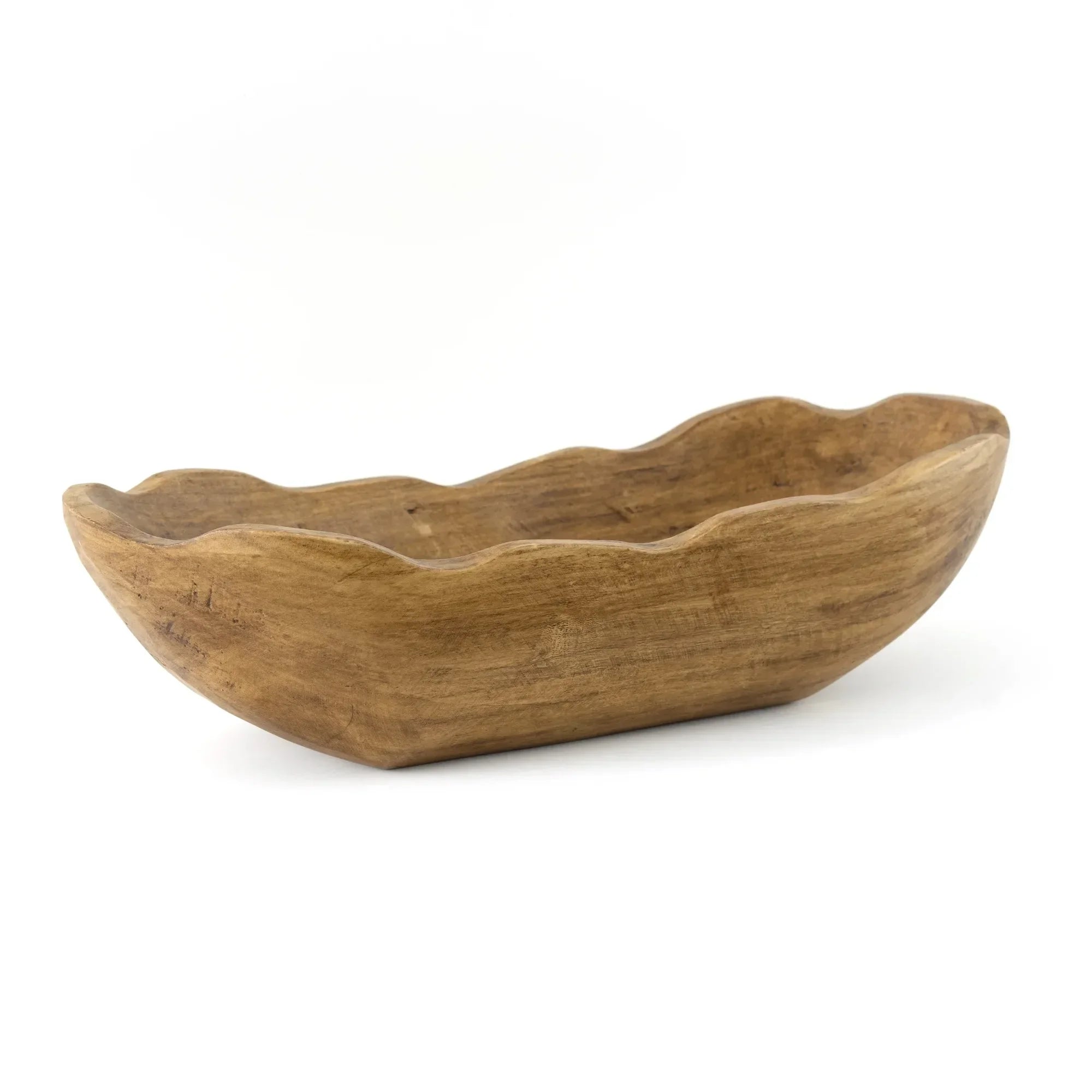 Carved mid-tone brown wood dough bowl rustic indoor decorative centerpiece for farmhouse & table decor - united states