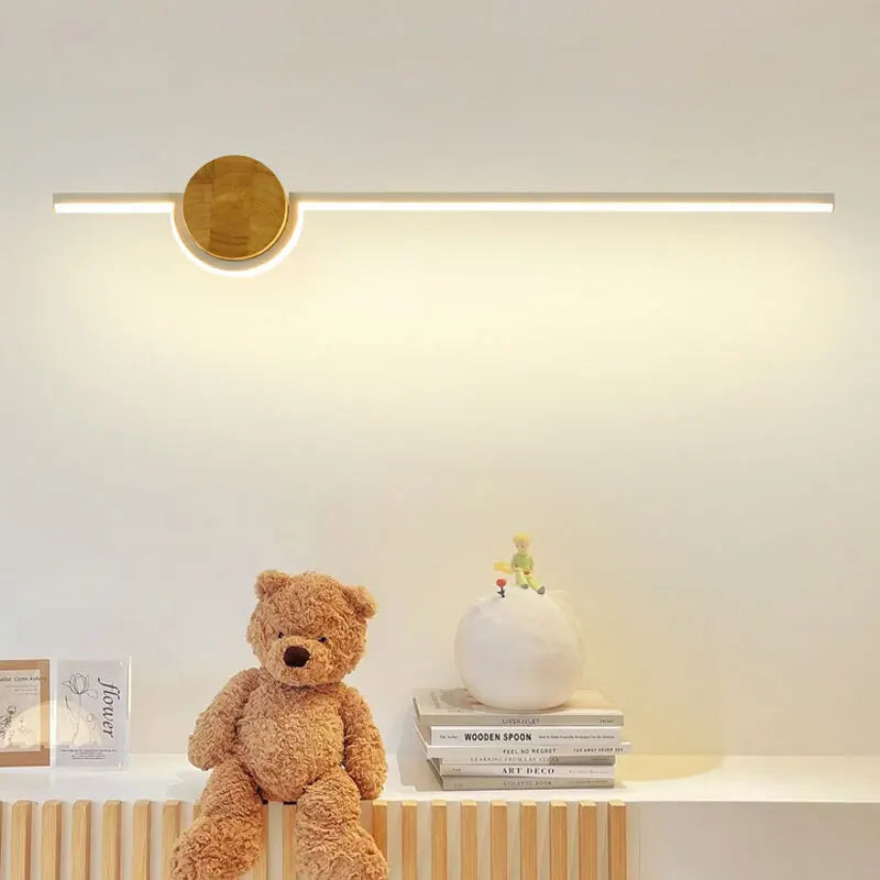 Wood long wall lamp for bedroom bedside living room sofa background modern corridor aisle study led light home decor