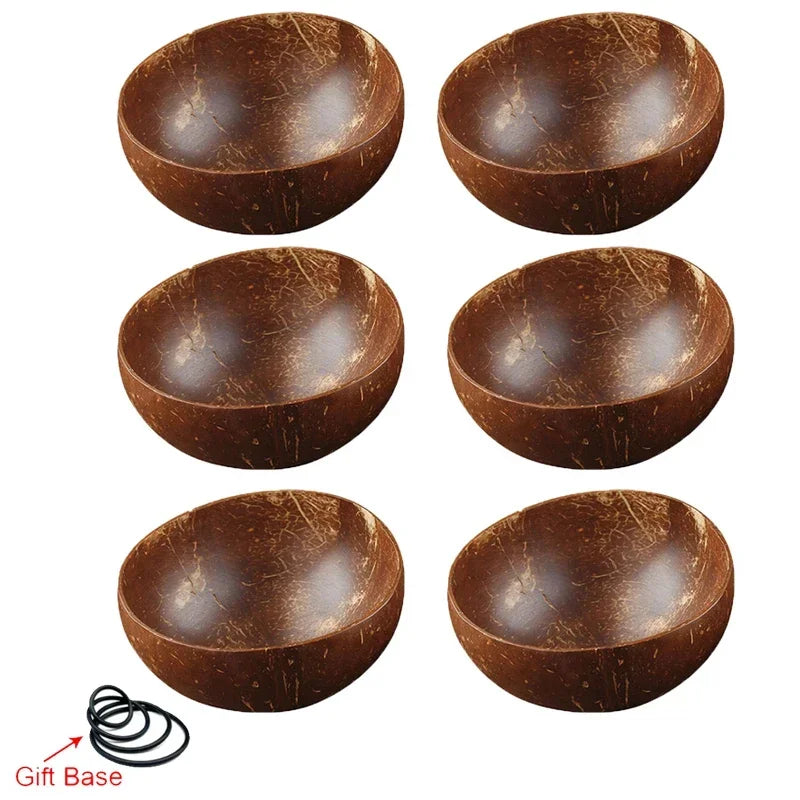 12-15cm natural coconut bowl set wooden salad ramen bowl wood spoon set coco smoothie kitchen tableware - 6 / china