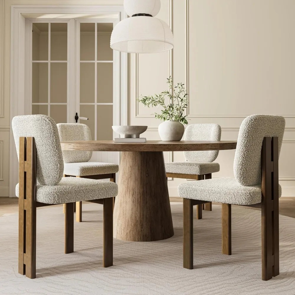 Modern boucle dining chairs set of 2 upholstered armless side with ergonomic curved back/walnut wood legs mid-century