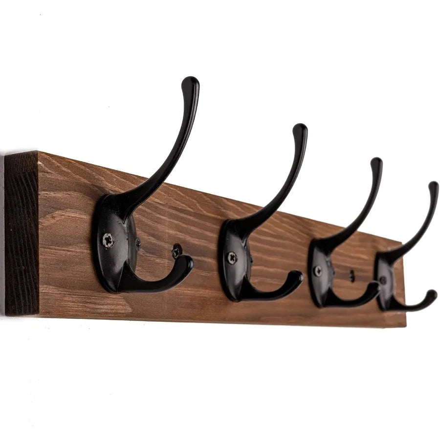 Coat hooks wall mounted wooden hat rack with 4 for entryway bathroom bedroom brown - united states