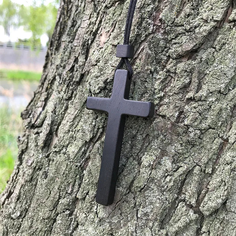 77mm solid sandalwood cross pendant necklace for men jewelry top quality wood lady blessing choker accessories