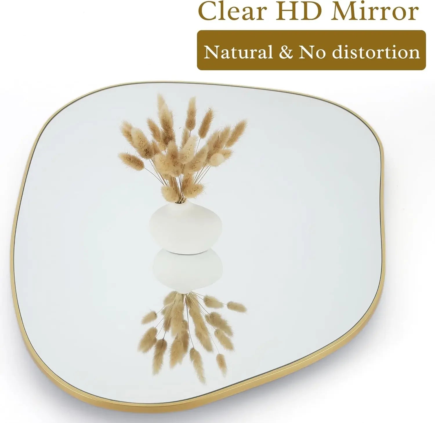 Irregular wall mirror asymmetrical 32’’x24’’ golden wood framed for bathroom bedroom living (gold 32’’x24’’) - united