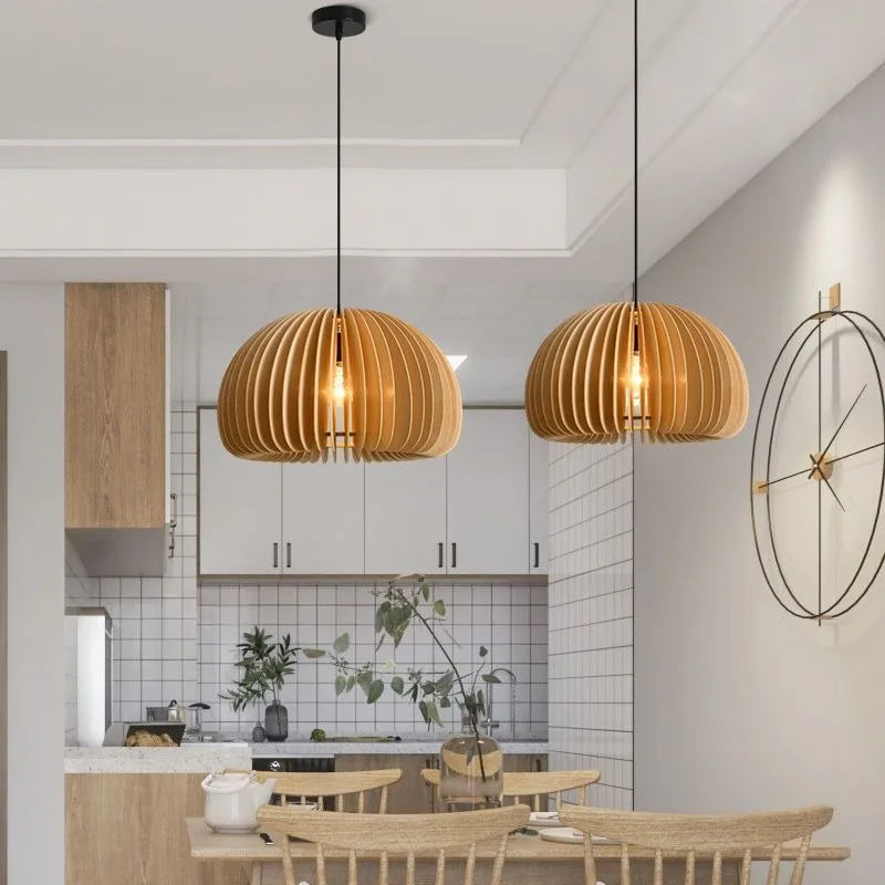 Nordic chandelier restaurant wabi-sabi wind japanese log retro creative bedroom wood pumpkin lamps hanging fixture