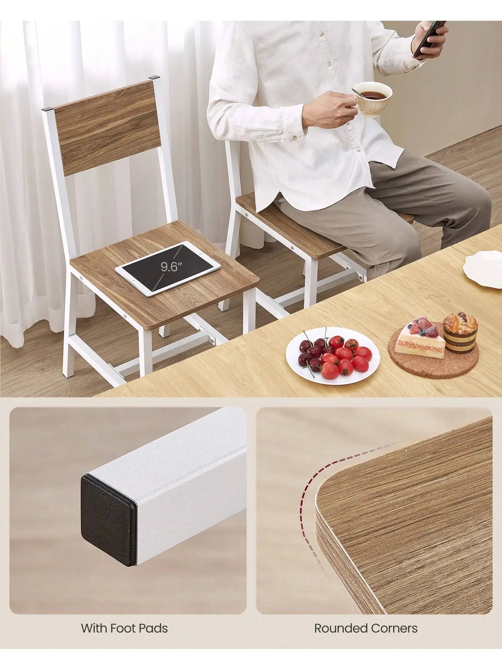 Vasagle dining chair set of 2 rustic wood chairs with metal steel frame easy to assemble comfortable seat - brown