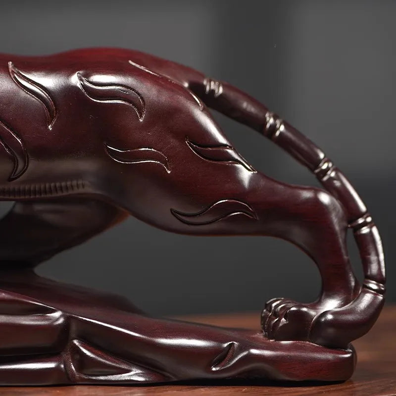 Hand-carved ebony wood tiger statue - majestic mountain home decor chinese zodiac office sculpture luxury gift