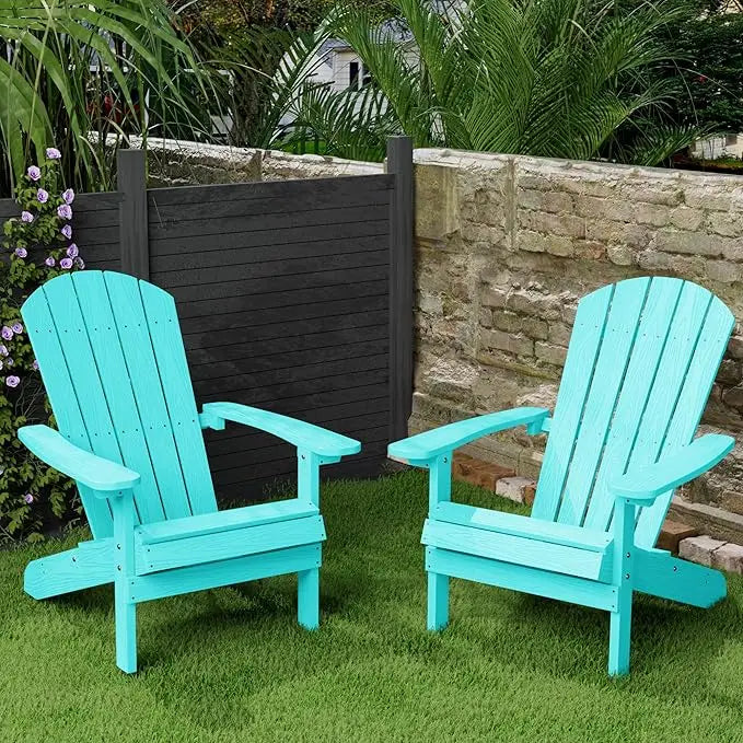 Adirondack chairs set of 2: plastic - patio with wood texture - outdoor chair hips - lawn fire pit - aruba / united