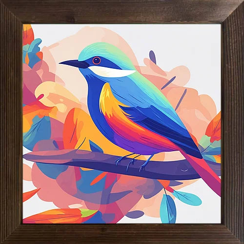 A cartoon-painted bird cool picture case with a wooden frame and oil painting that can be used for classroom festival