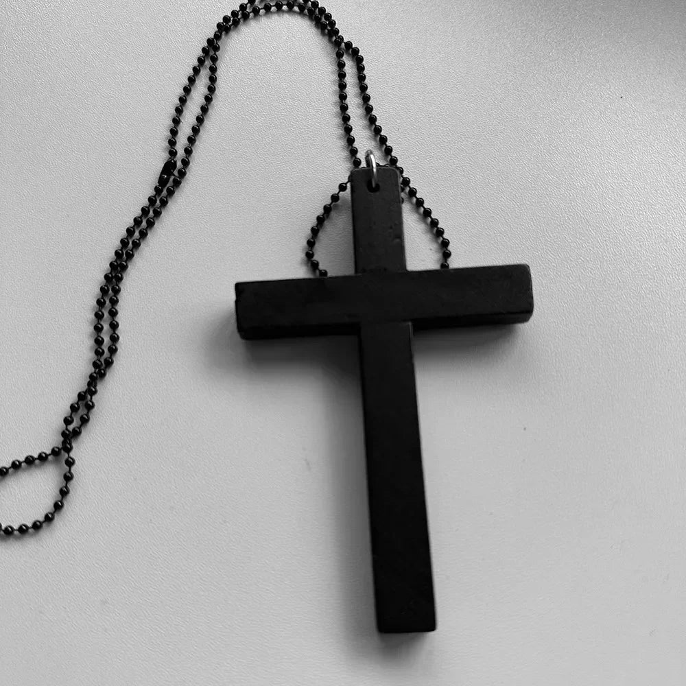 New gothic cool y2k wood cross pendants necklaces unisex black white red hip hop charm chain choker necklace fashion
