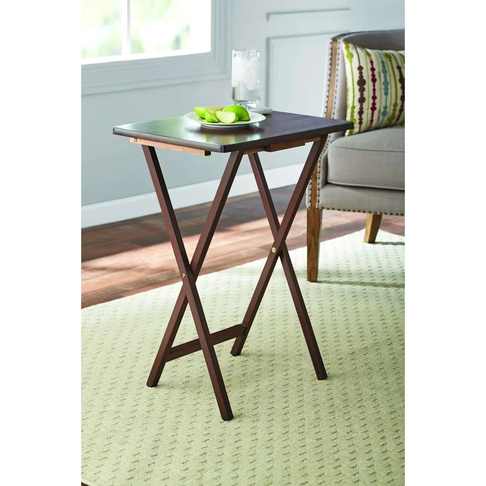 Indoor folding tv tray table walnut multipurpose lightweight rubberwood space-saving design portable side living room