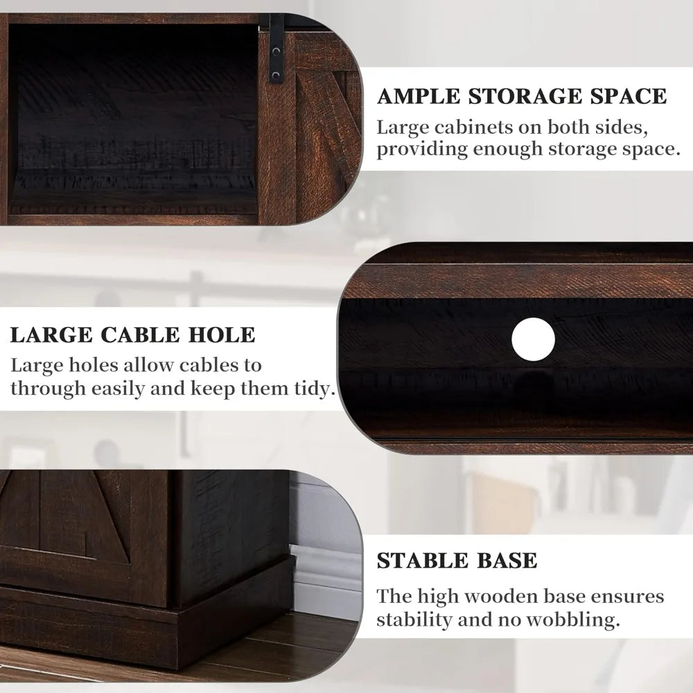Farmhouse tv stand for 60 inch wood with sliding barn door entertainment center storage cabinet rustic medi