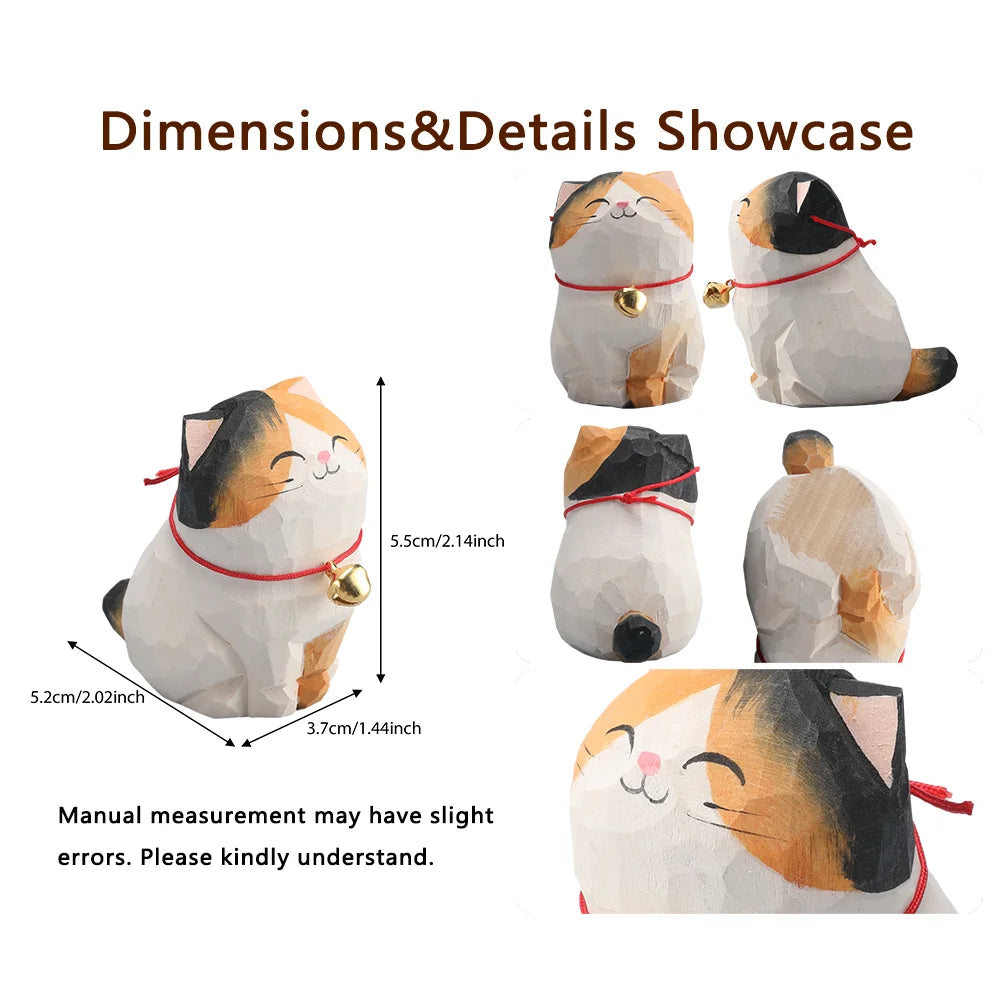 Christmas decorations handmade wood carving kitten ornaments small animal desktop cat decoration crafts birthday gift