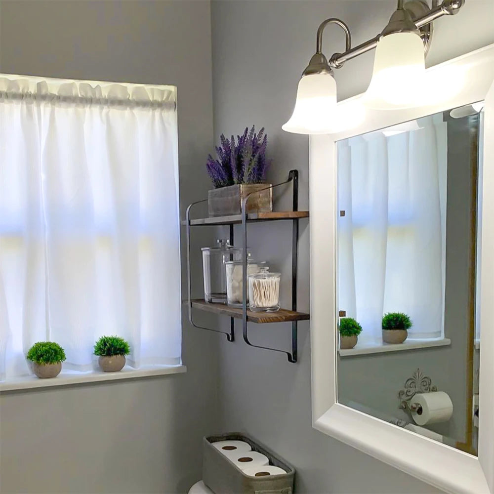 Wall mounted rack display wood shelves rustic 2-tier storage shelf for bedroom living room