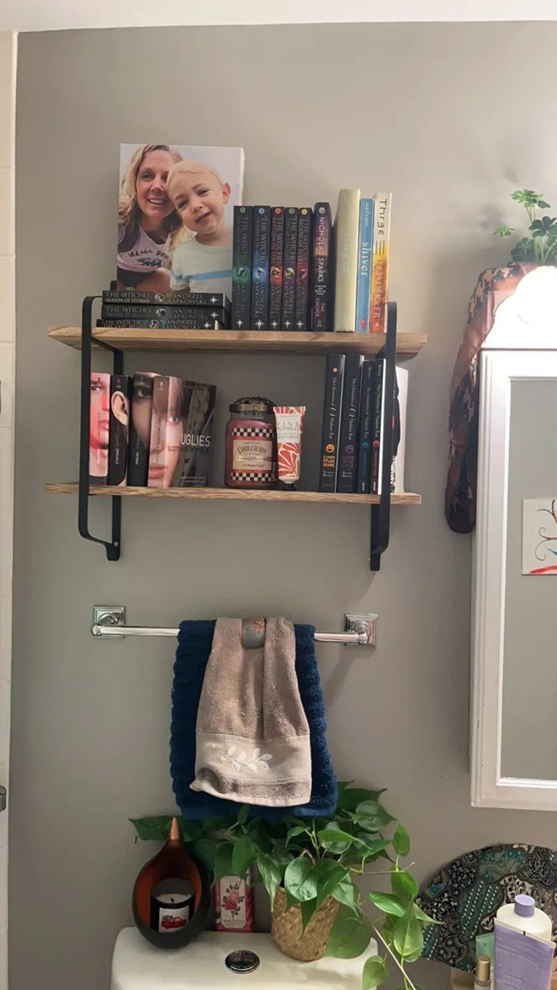 Wall mounted rack display wood shelves rustic 2-tier storage shelf for bedroom living room