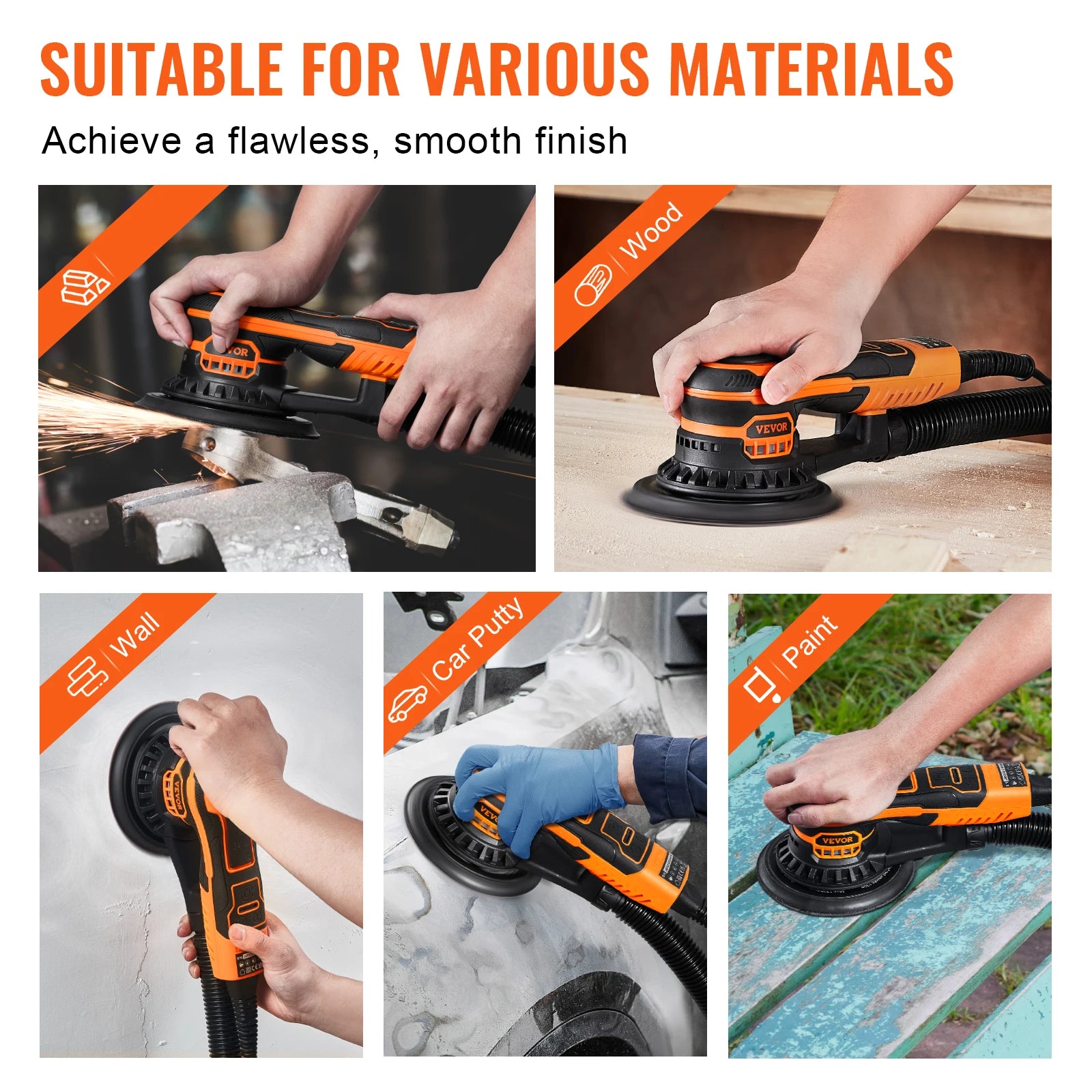 Succebuy random orbital sander 350w brushless 10000 prm 6 variable speed electric for woodworking detail sanding