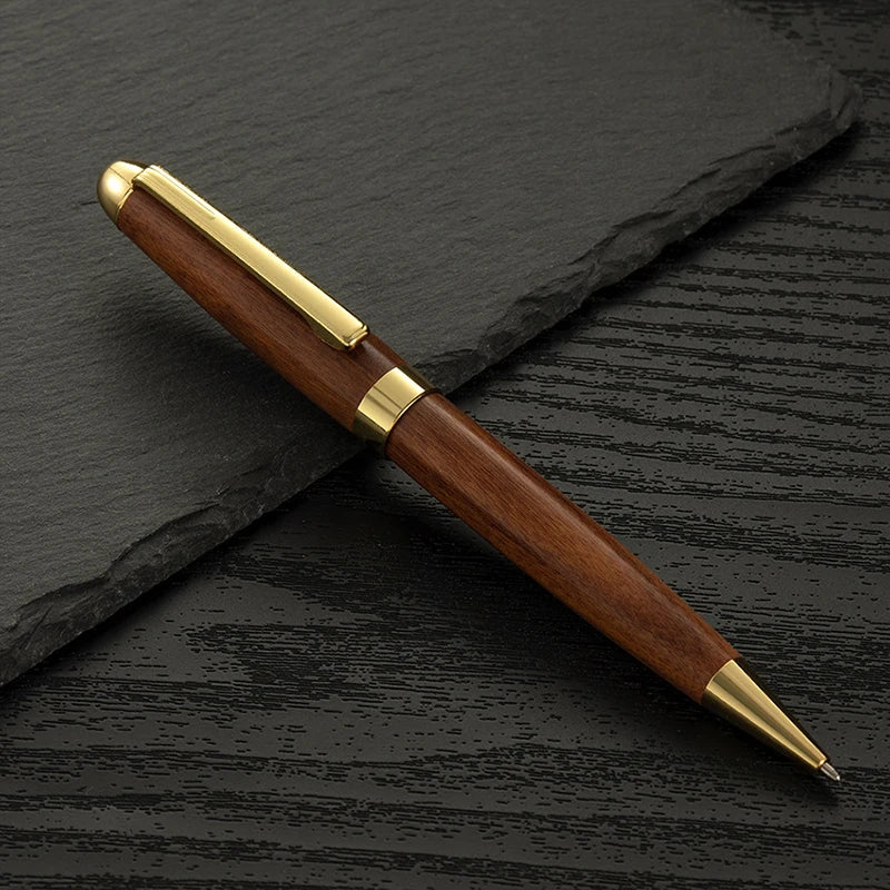 Portable retro rotary sandalwood wooden ballpoint pen natural solid wood pens for writing school office supplies
