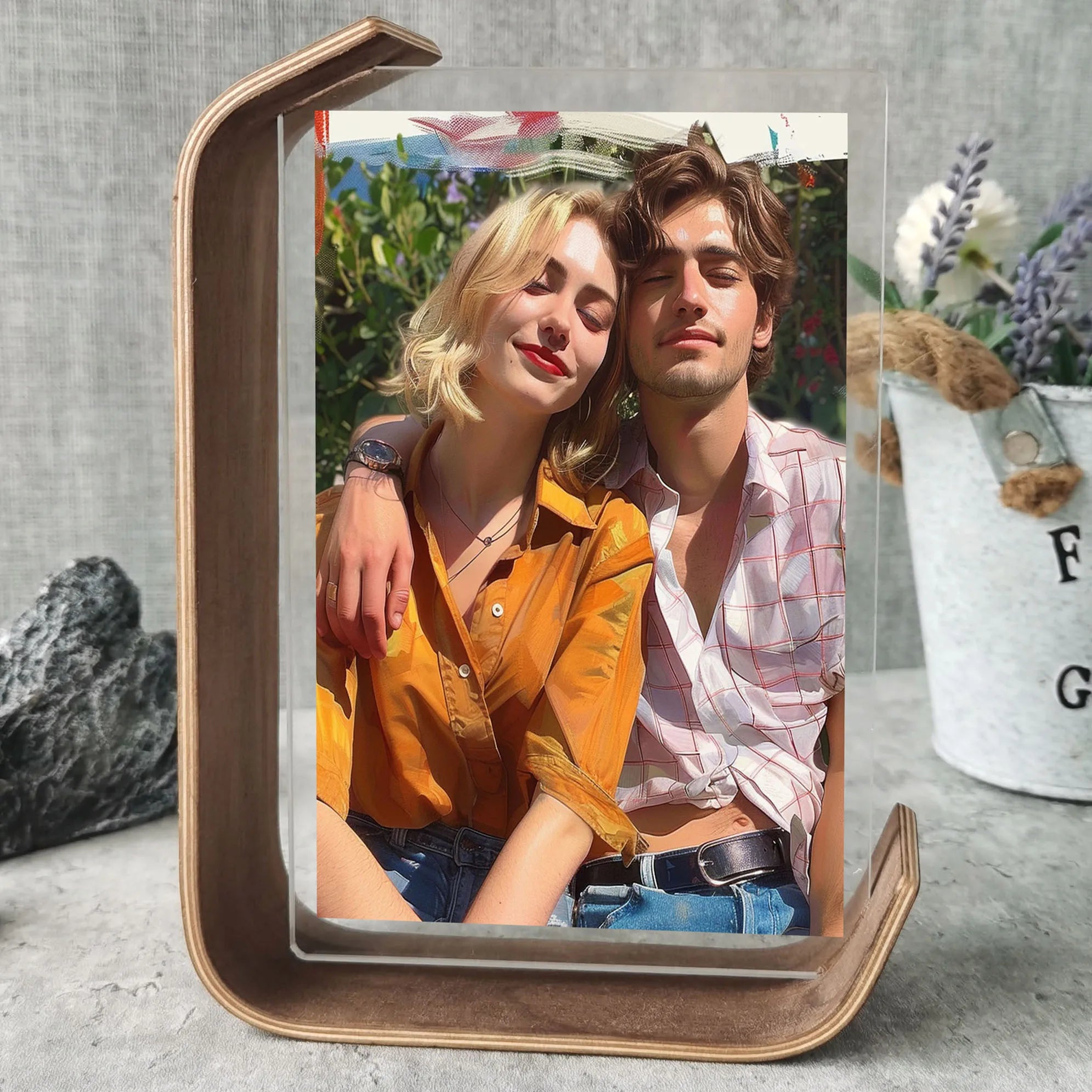 Wooden picture frame swing table diy transparent herbarium display acrylic double sided personalized photo box home