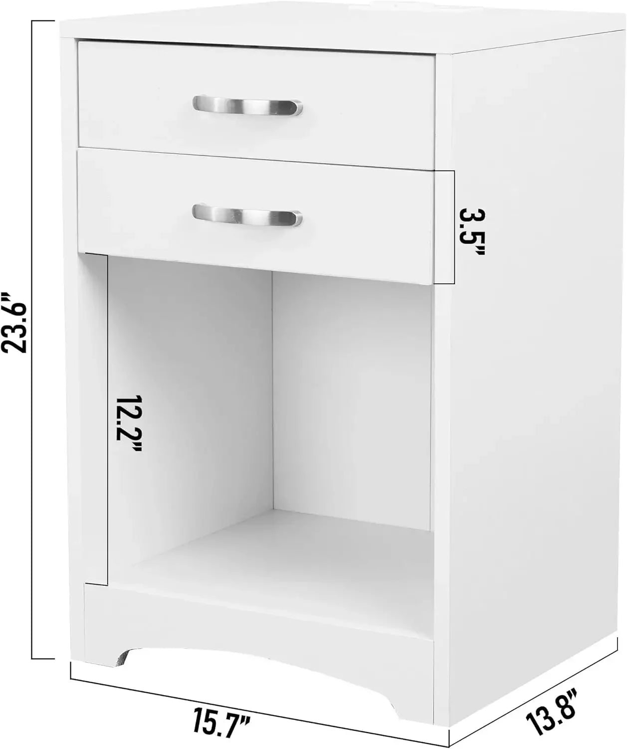 White nightstand with charging station 2 drawer bedroom wood sofa side table end usb ports and storage for small kids