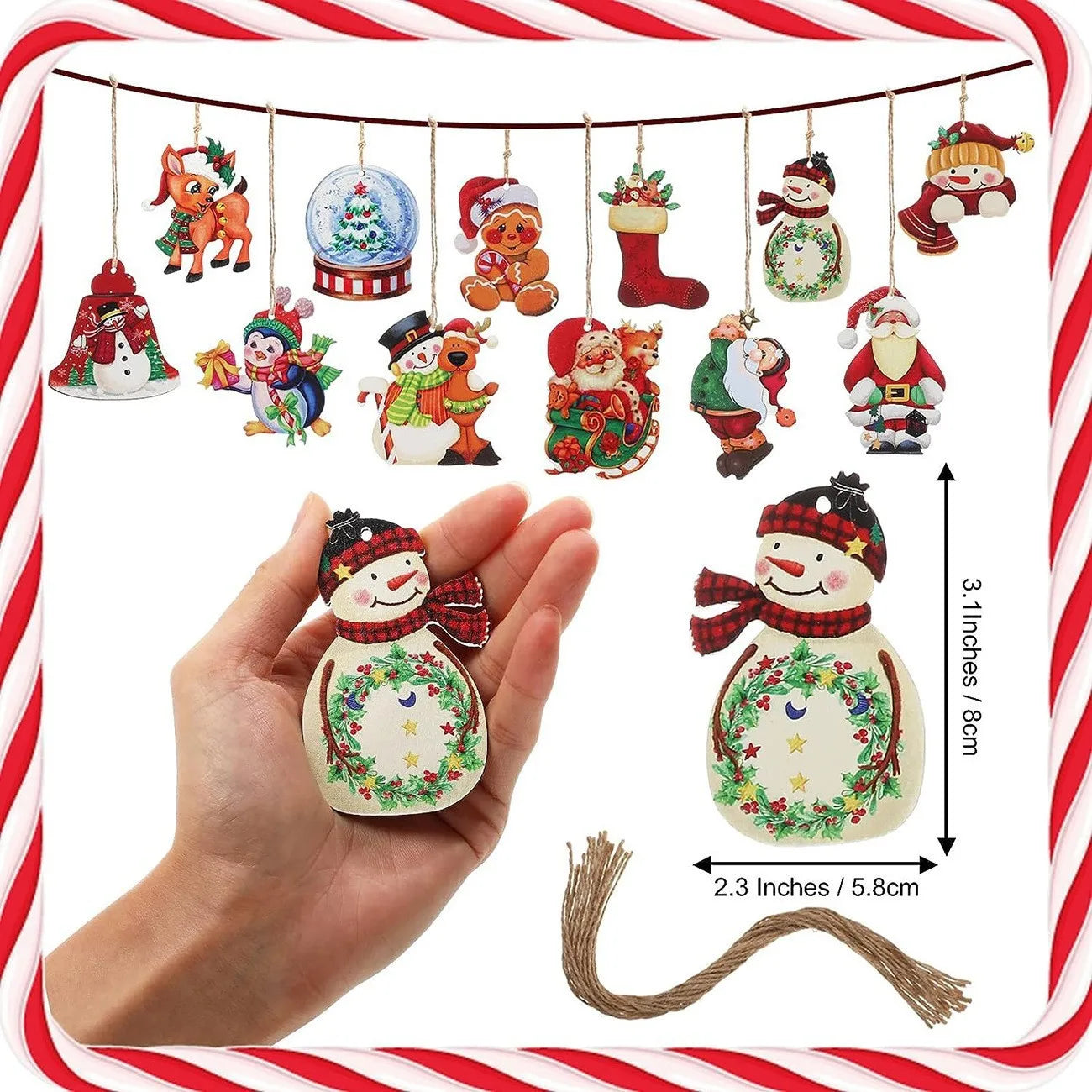 24pcs christmas wooden ornaments wood decor farmhouse style hanging tree vintage santa - 12 styles b / united states