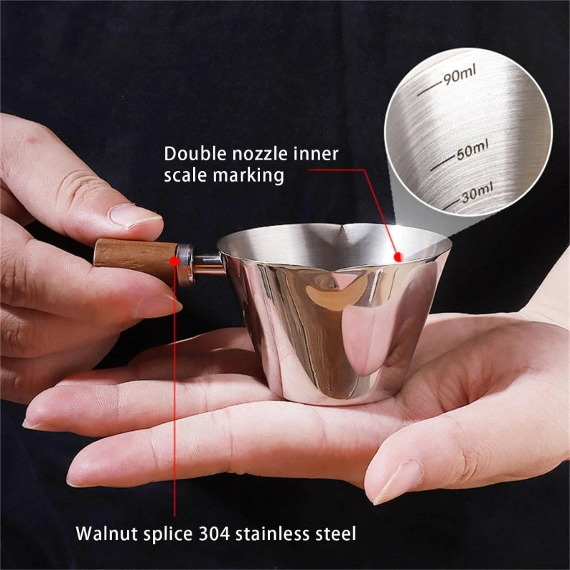 Stainless steel espresso cup 90ml with wooden handle for coffee enthusiasts gift.y5ga