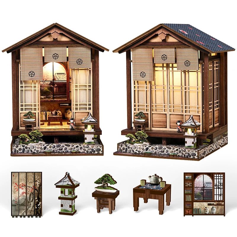 New moss lamp & garden diy wooden bookend 3d puzzle - hand assembly miniature house model home decor christmas black