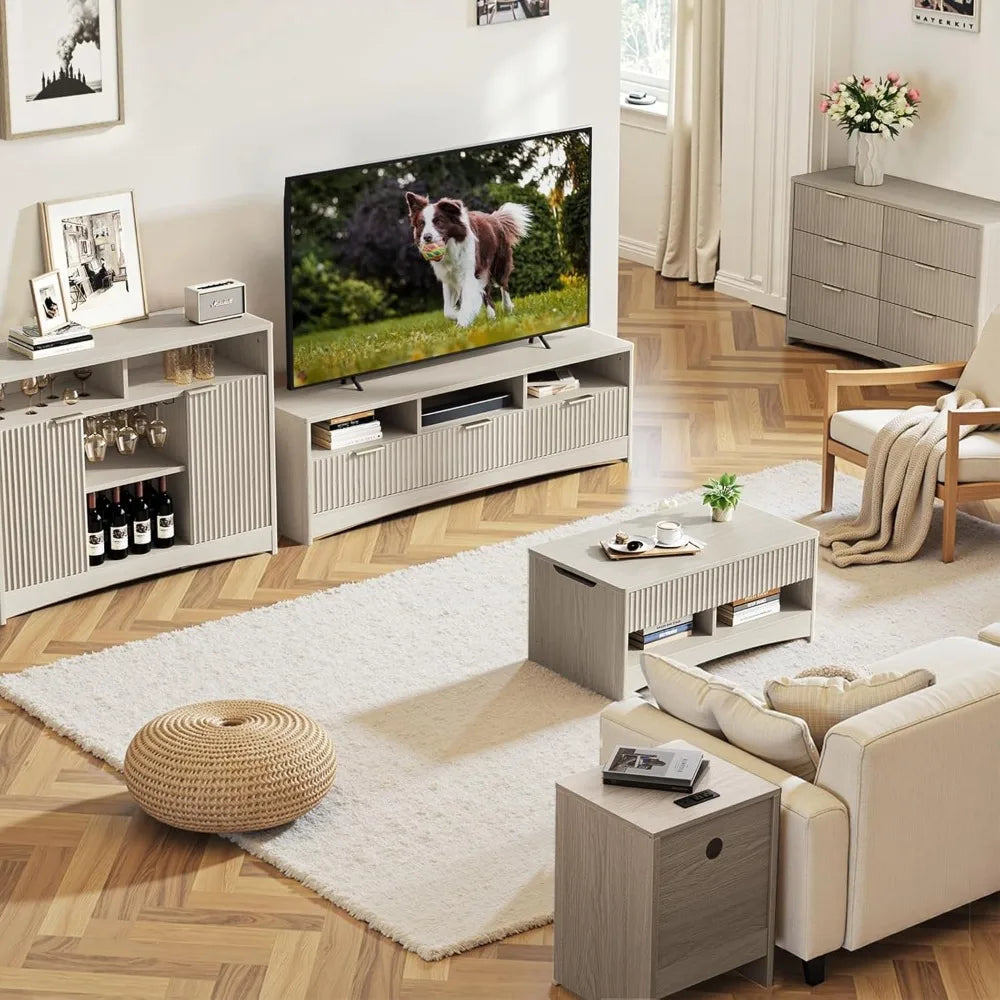 Amada coffee table fluted lift top 35.2’’ wood with storage shelf & hidden compartment modern rectangle center