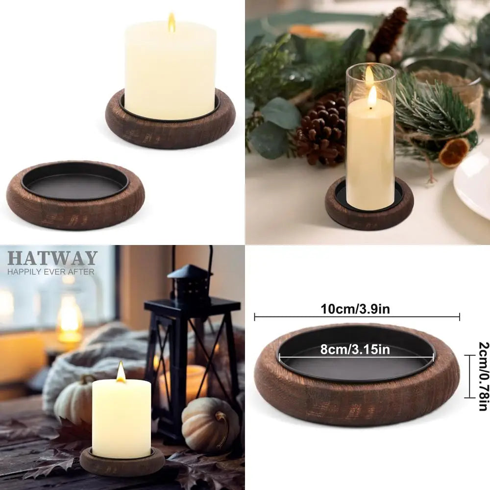 Wood candle holder farmhouse decor wooden pillar candles tray for table centerpiece small decorative riser round pla