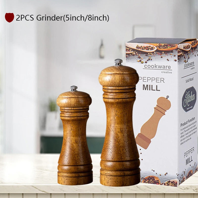 Wxcoo wood salt and pepper grinder cooking spice shakers mills grinding bottle with base kitchen accessories - 2pcsa1a2