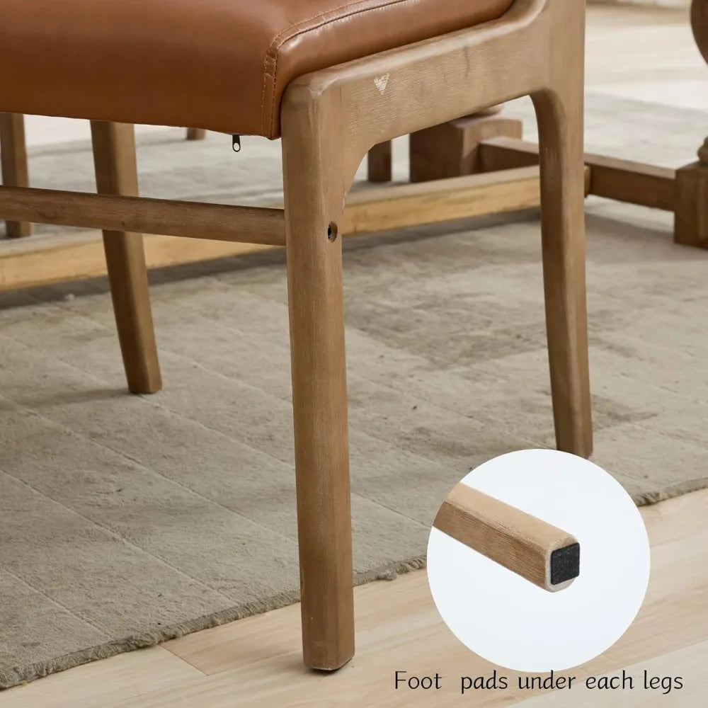 Pu leather dining room chairs set of 2 upholstered open backrest kitchen with light coffee solid wood legs modern side