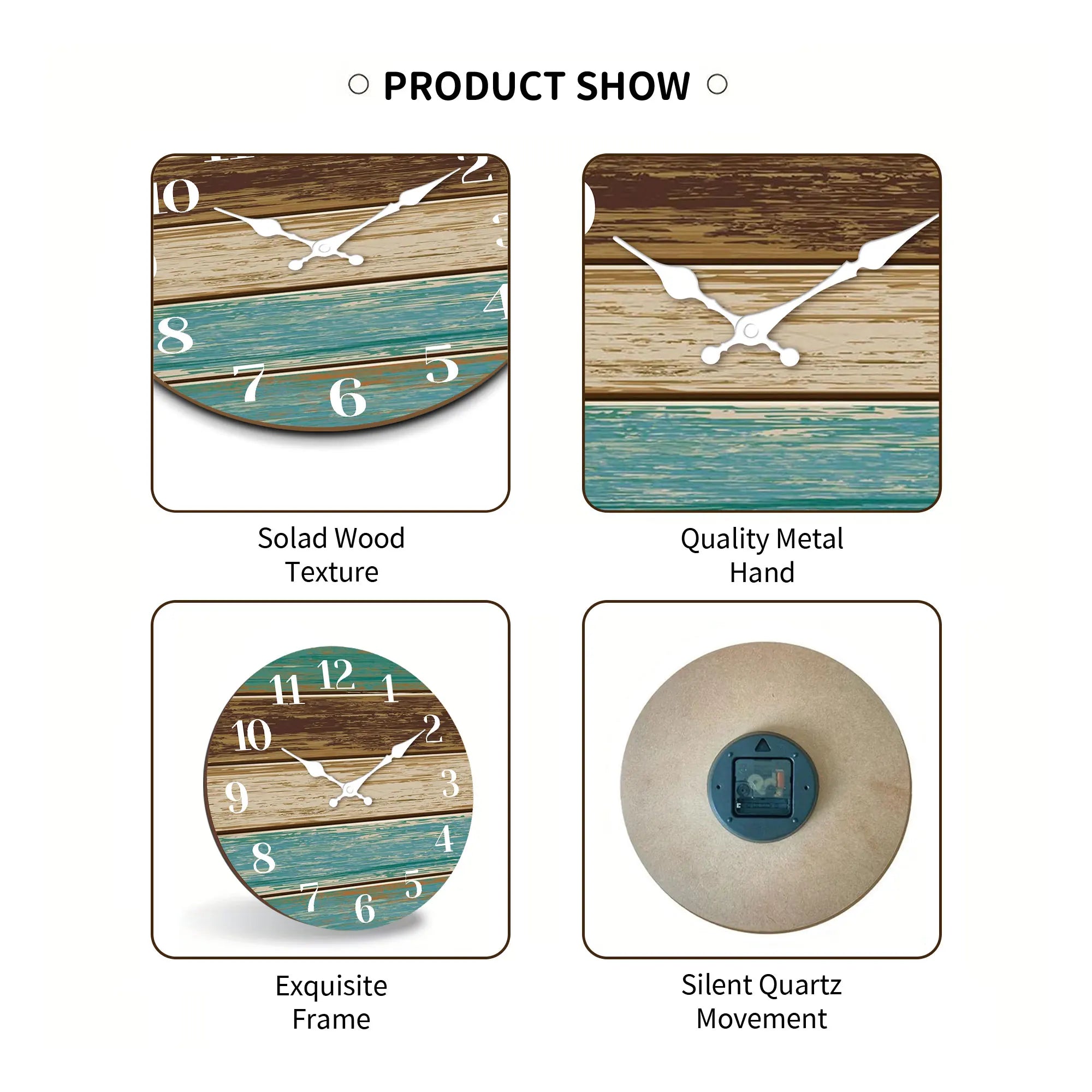 1pc wooden veneer wall clock retro blue and brown wood texture design home mute coast sea theme cl