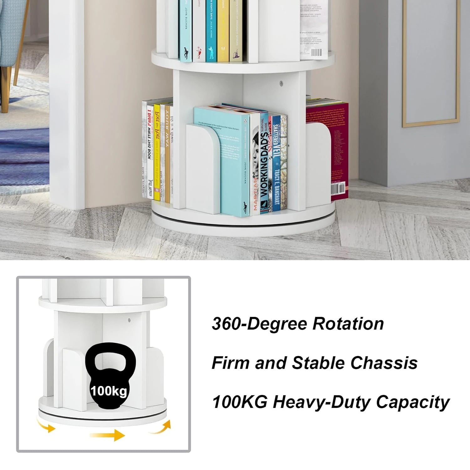 Wood rotating bookshelf 360 display 4 tier corner book shelf organizer floor standing storage bookcase for bedroom