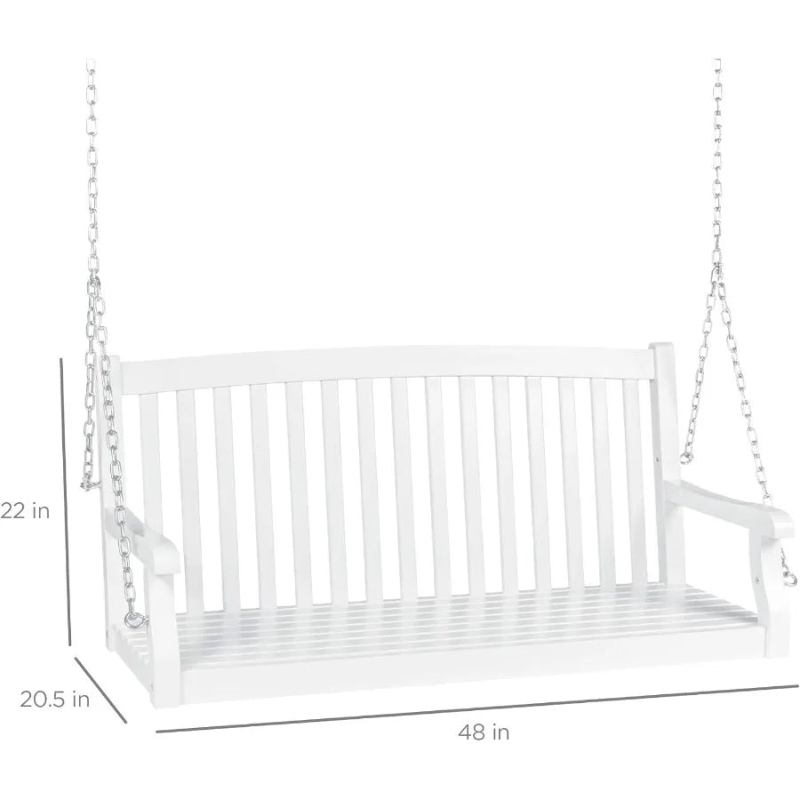 48in wood porch swing outdoor patio hanging bench chair furniture for deck garden yard with mounting chains curved back