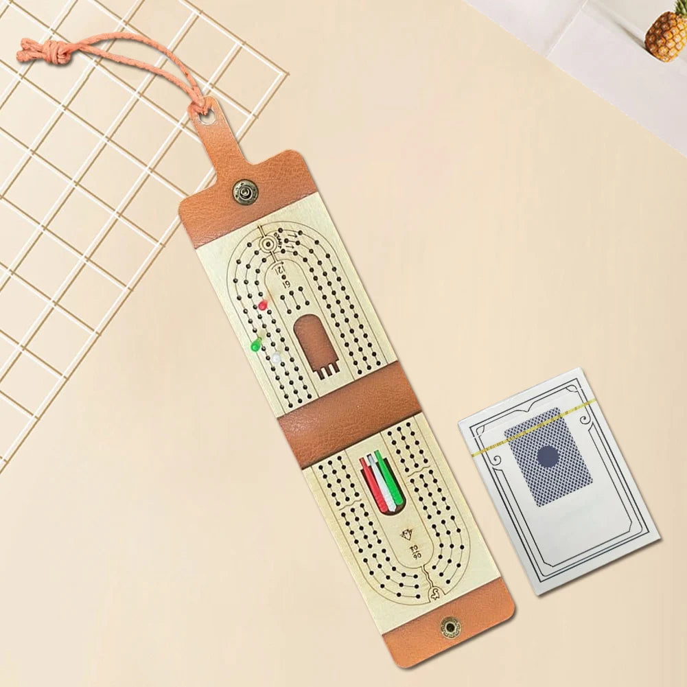 Classic cribbage board game set with 6 colorful pegs and deck of cards for family fun travel