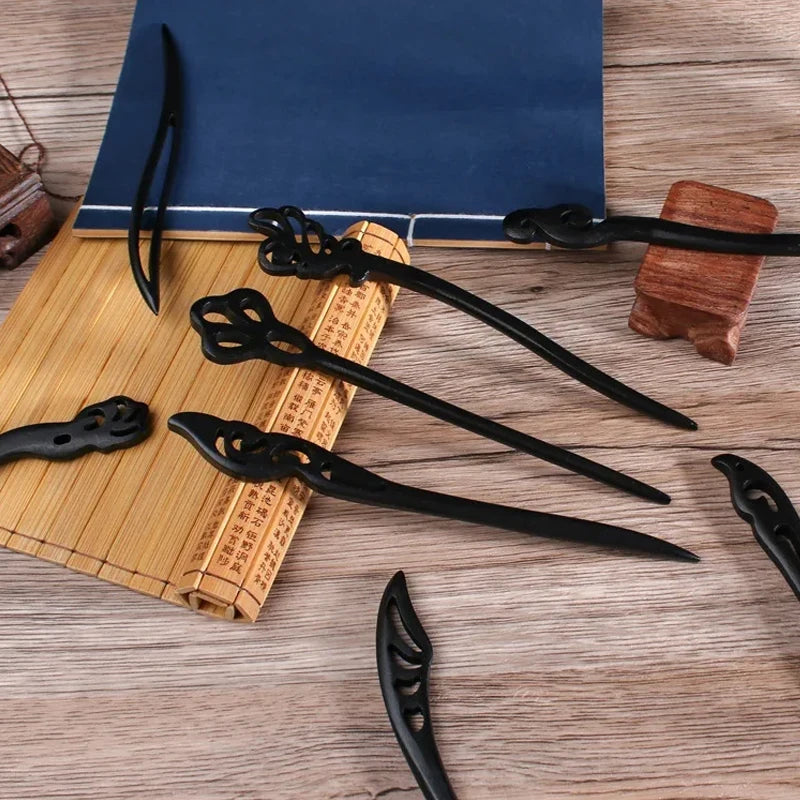 Vintage wooden hair clip black easy to twist hairpin ethnic clothing hanfu accessories girl