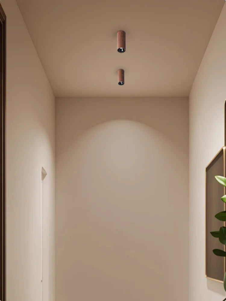 Mid-style exposed household anti-glare walnut wood grain ceiling light corridor and passageway no-hole living room