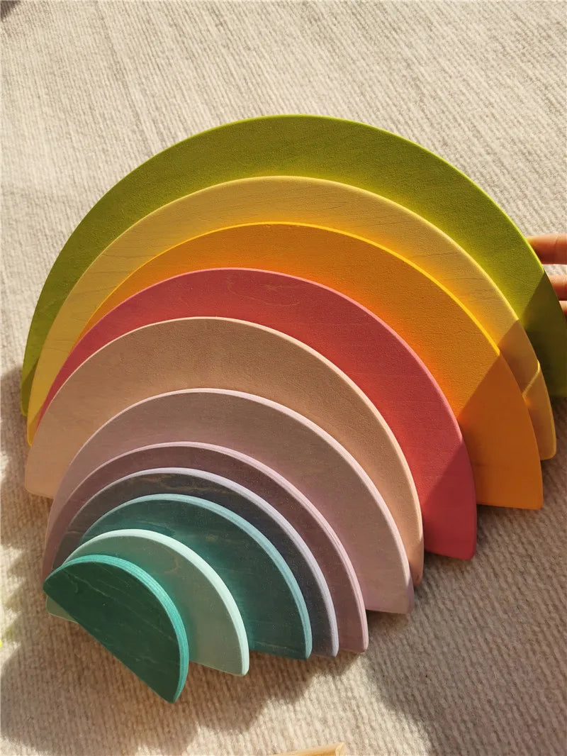 High quality wooden toys pastel basswood rainbow stacking blocks pine building semi sorting peg dolls balls for kids