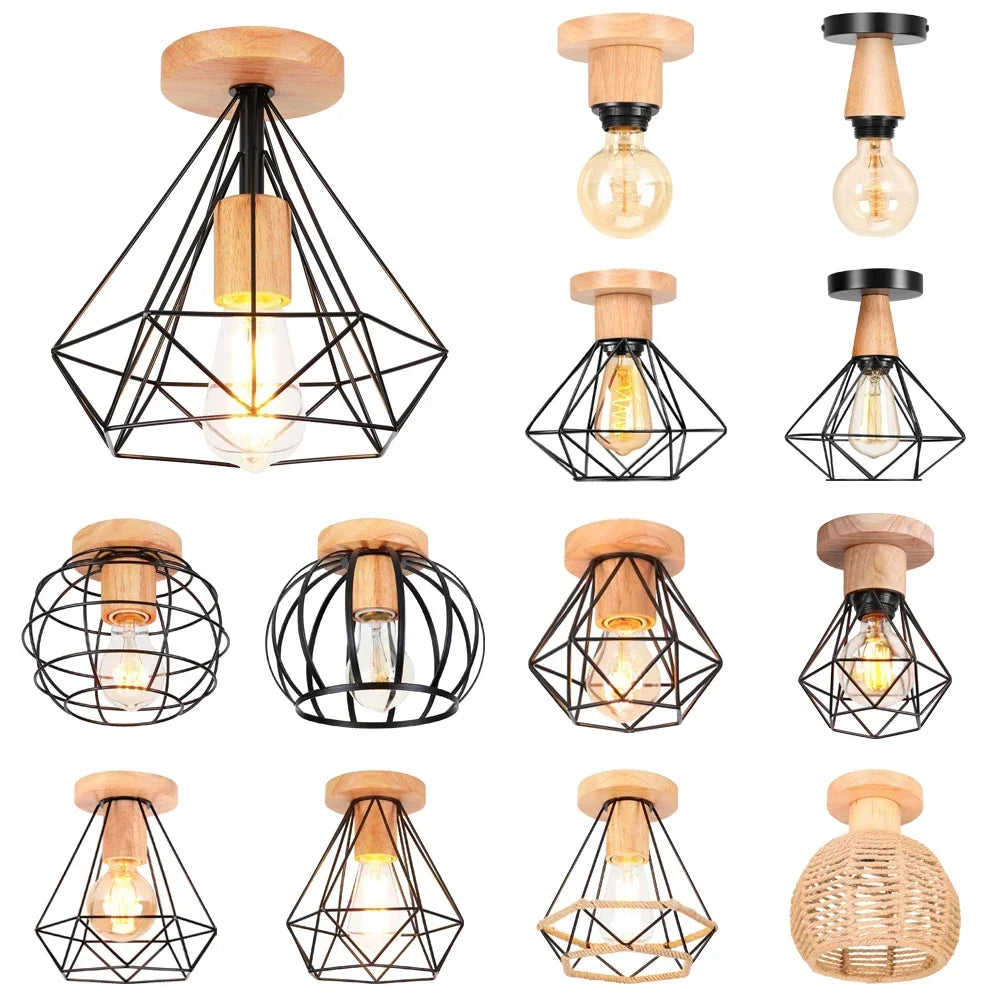 Led lights for room lamps living wood art light modern simple retro ceiling entrance lighting