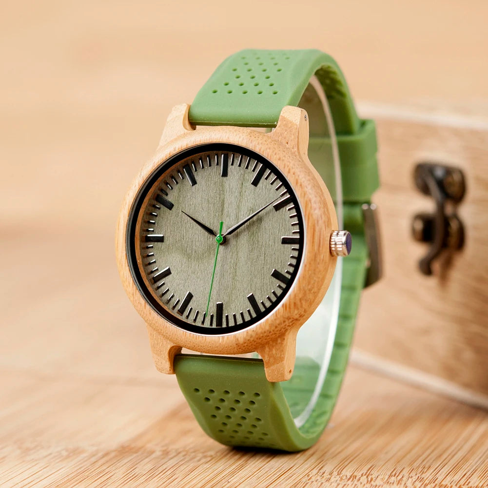 Bobo bird wood watch for men women japan analog quartz wristwatches 44mm causal green leather custom watches relogio