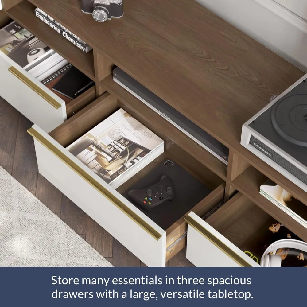 70’’ tv stand for up to modern home entertainment center with open shelves and drawers media console table wood storag