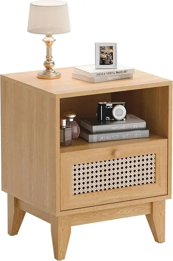 Boho-style farmhouse nightstand with drawers for bedroom use - natur / united states