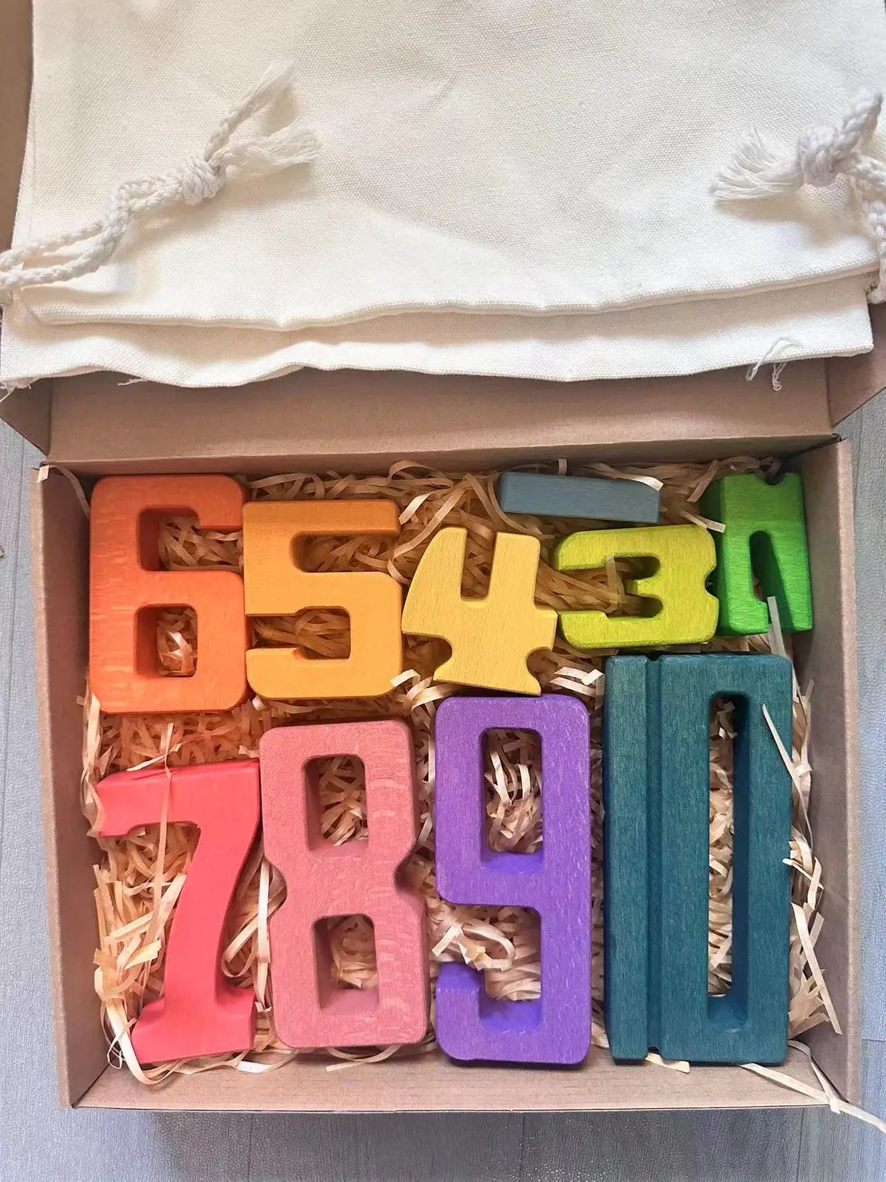 Wooden building stacking digital blocks montessori math numbers toys for kids educational play - rainbow 10 in bag