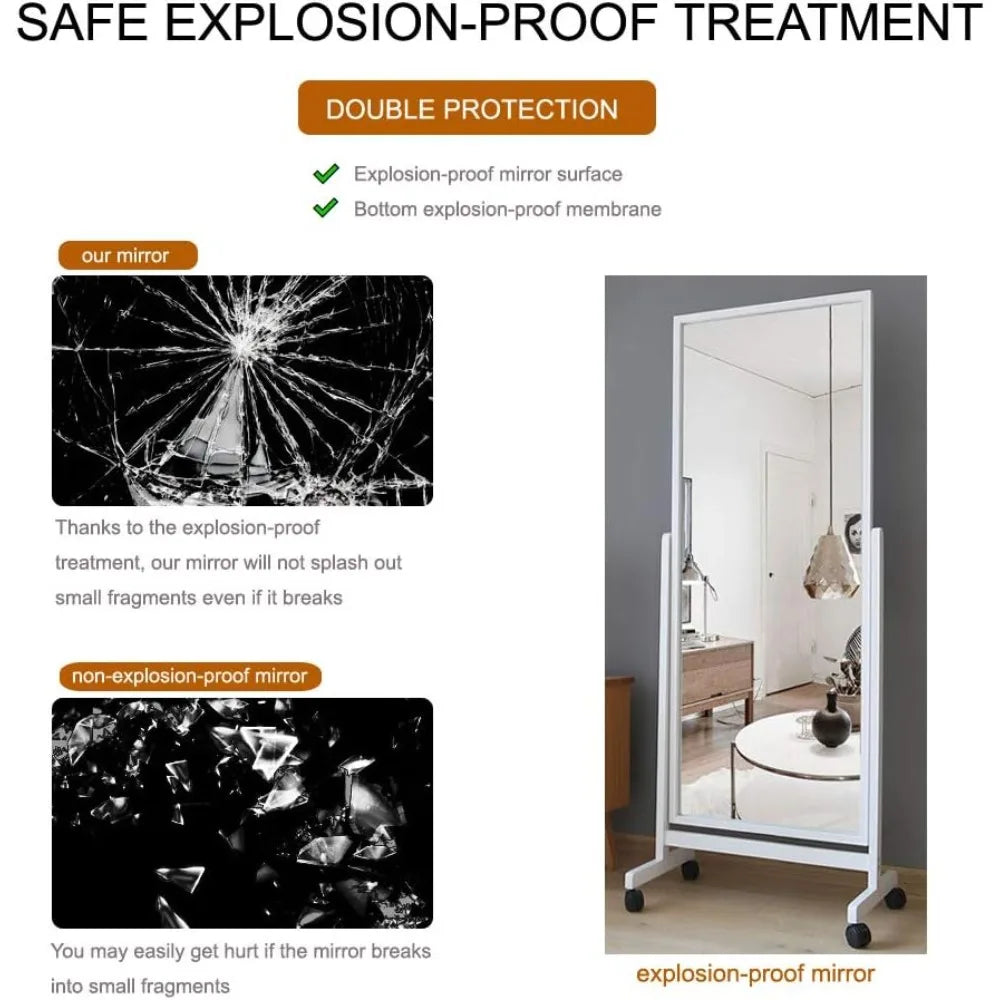 Swivel adjustable full length mirror on wheels mobile wood frame cheval bedroom free standing floor with stand tiltable