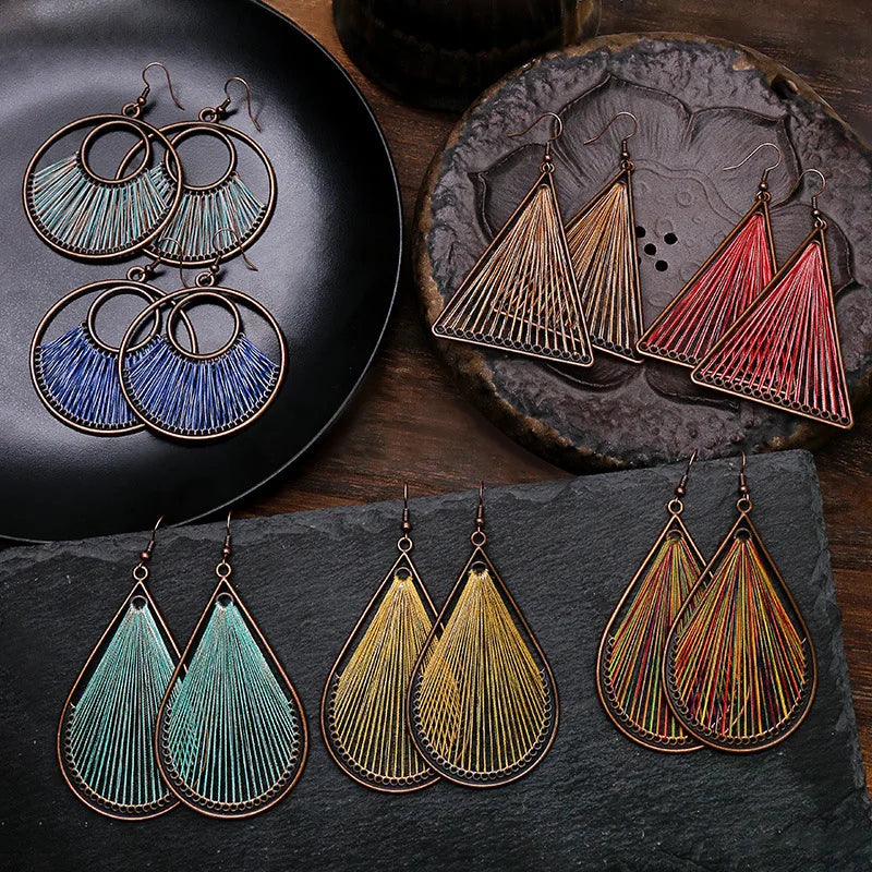 10pairs/lot earrings water drop shape hand-woven wire vintage wood ear clip - multi - earring